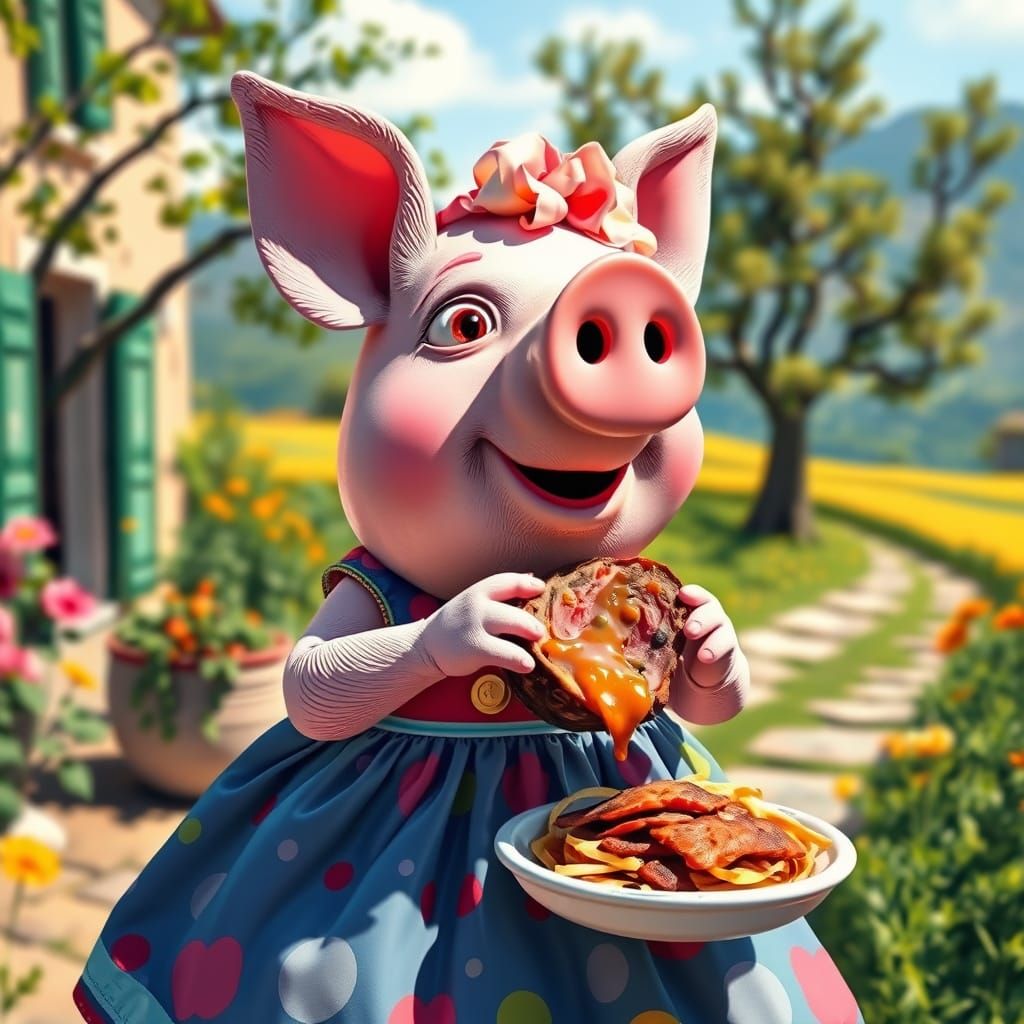 Whimsical Pig in Italian Countryside Delights