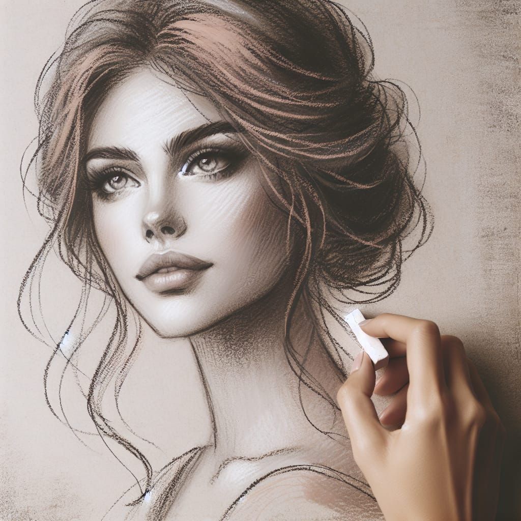 Elegant Woman's Portrait in Chalk Art Style