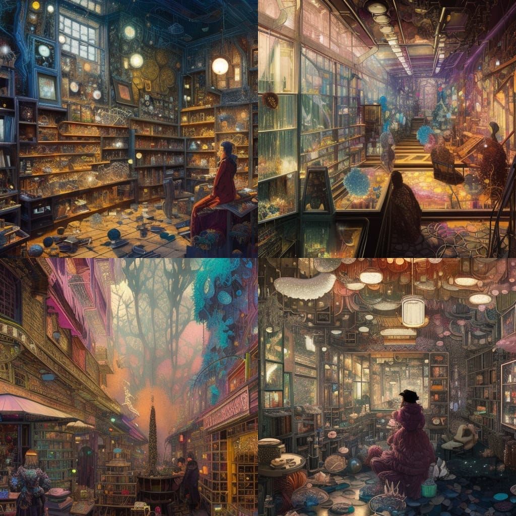 Intricate Crystal Shop Interior With Coffee, Digital Art