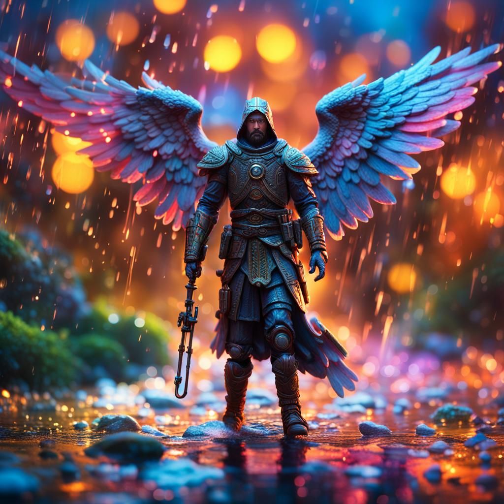 Action Figure in Angelic Landscape