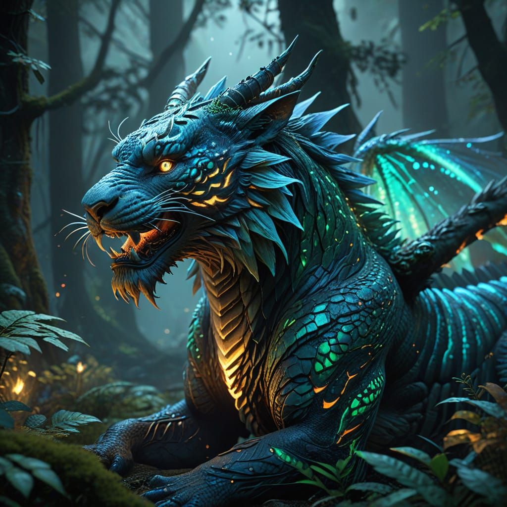 Majestic Tiger Dragon in Deep Color Fantasy Art