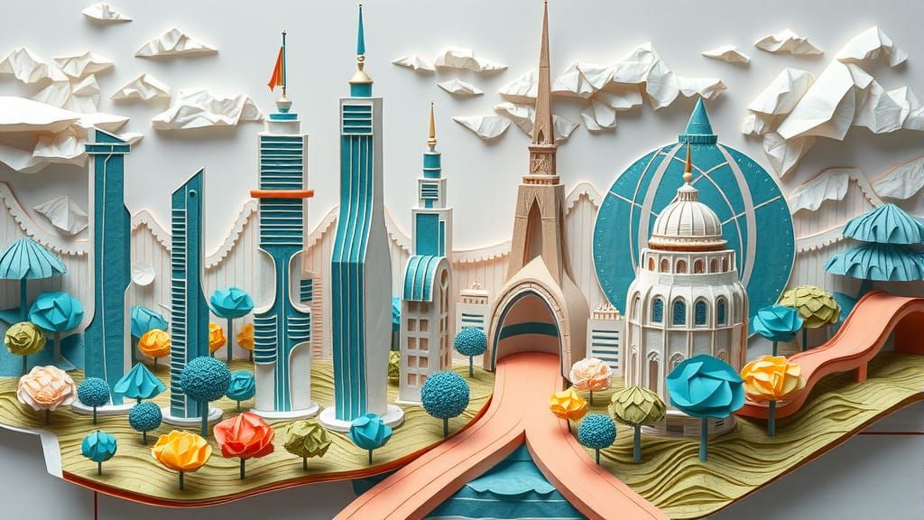Futuristic Paper Cityscape in 3D Model Form