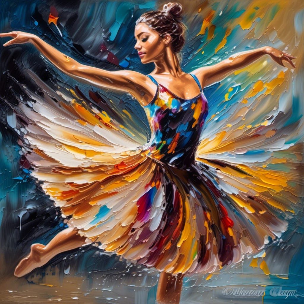 Ballerina Pirouette in Wet Body Paint, Expressionist Style
