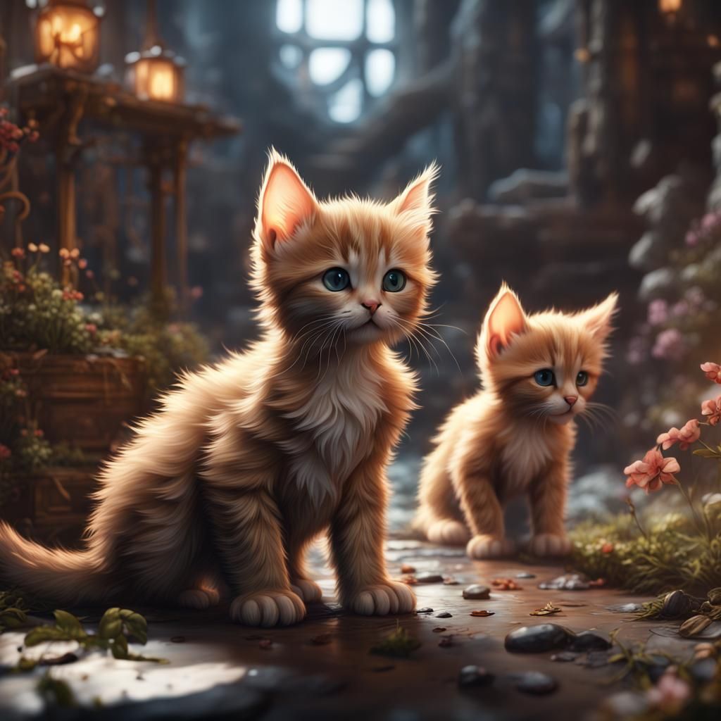 Fantastical Kittens in Detailed Digital Painting