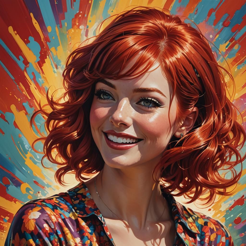 A pretty redhead gets in the 60's mood