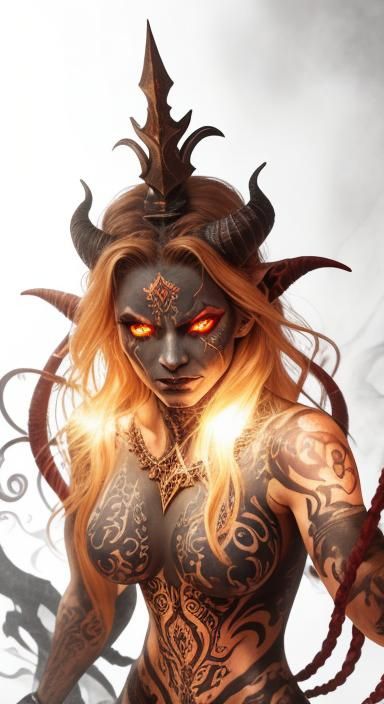 Tattooed Demon Portrait in Dark Fantasy Style