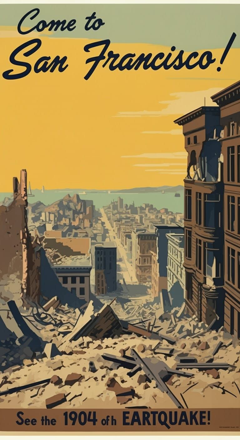 A 1960’s style Travel Poster advertising the 1904 San Francisco Earthquake.