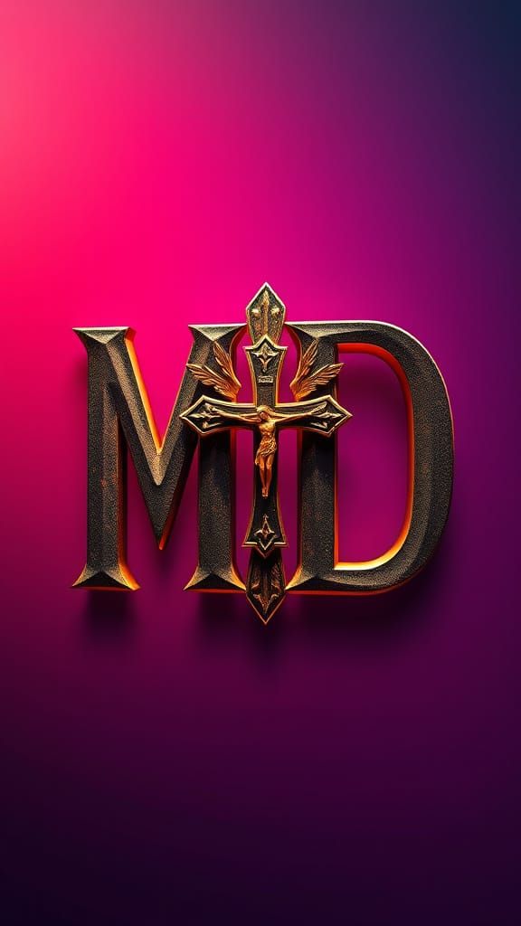 Dramatic Logo Featuring M and D Letters with Crucifix