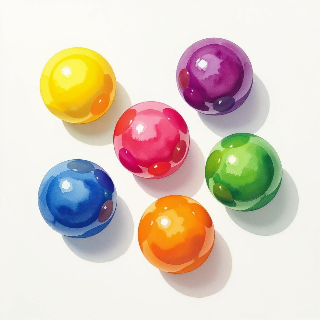 Seven Watercolor Spheres in Vibrant Colors on White
