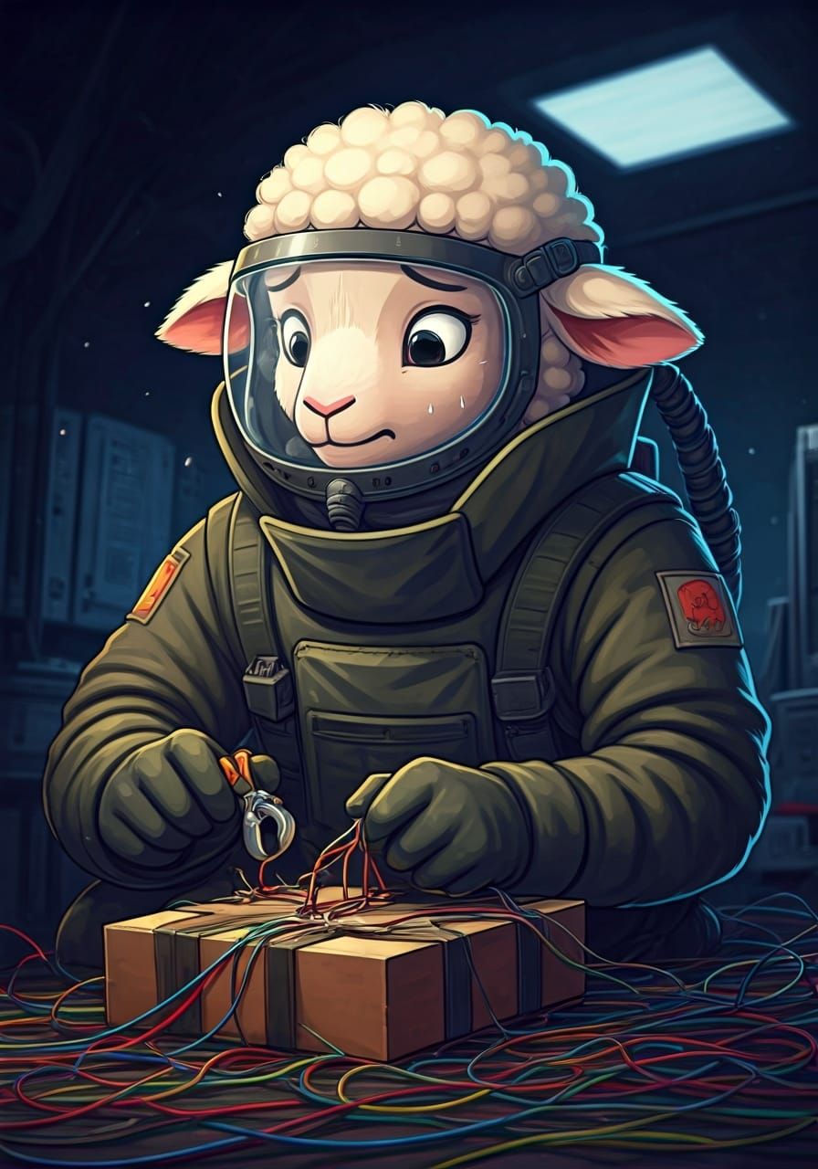 Nervous Lamb Bomb Squad Defuses Device in Anime Style