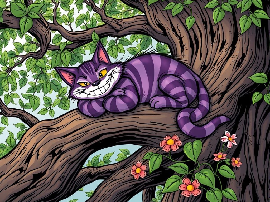 Whimsical Cheshire Cat in Classic Comic Book Style