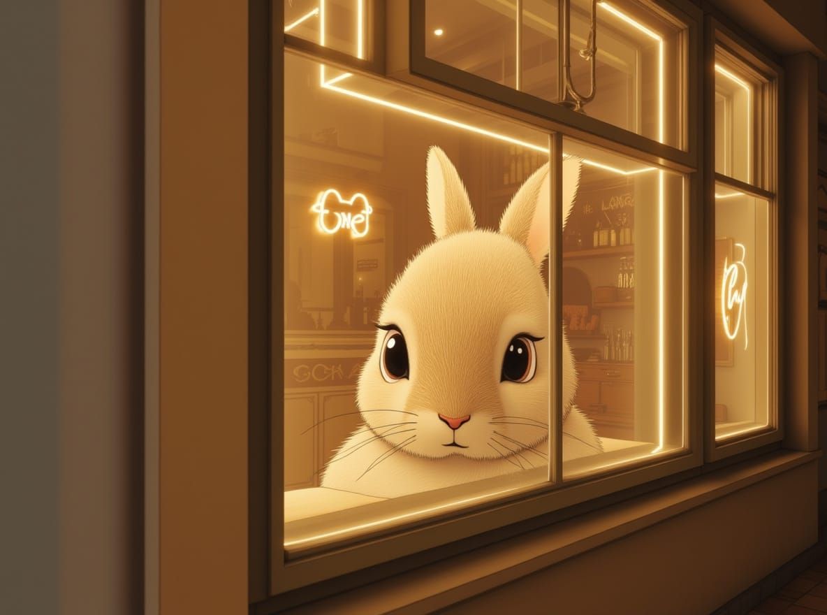 Fluffy Rabbit in Upscale Boutique Window
