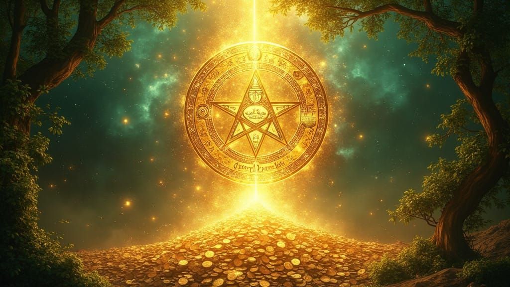 Woman Radiates Golden Energy in Hermetic Symbolic Artwork