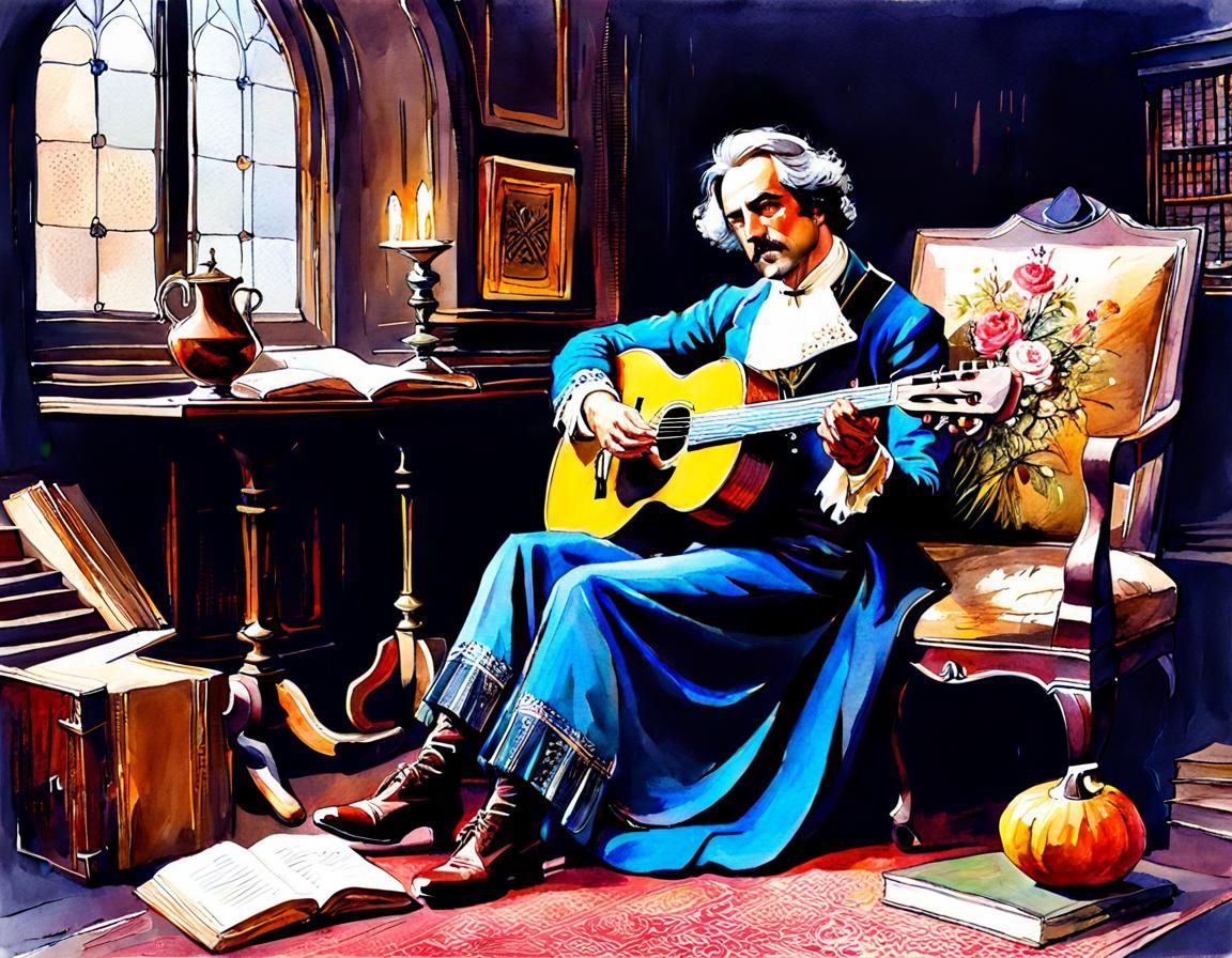 Whimsical Watercolor Bard Illustration