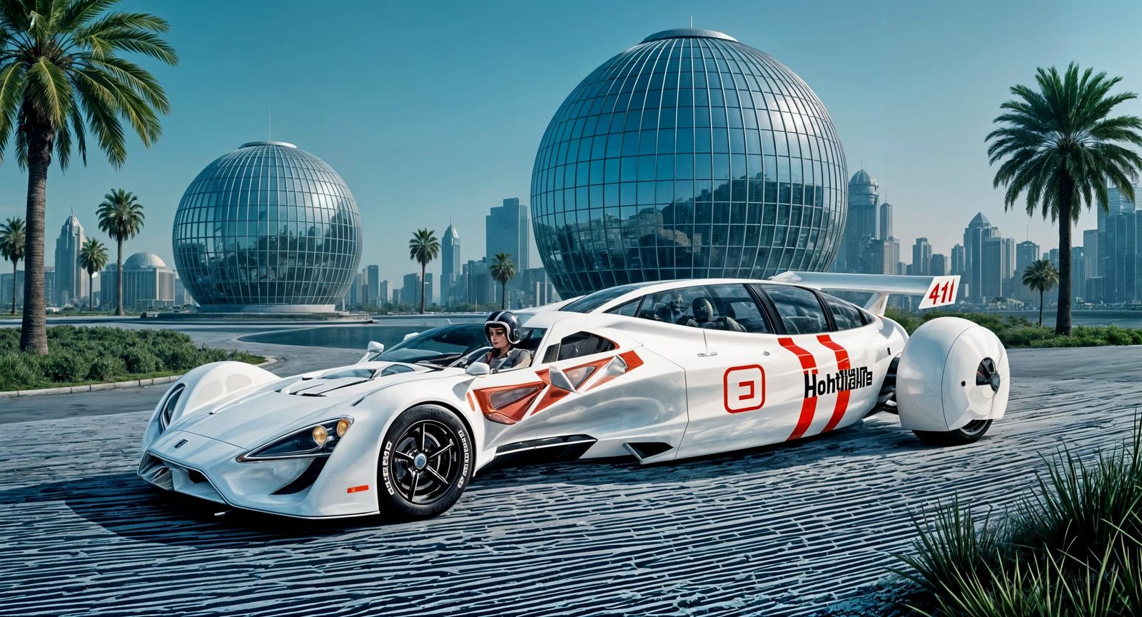 Futuristic White and Orange Limousine Formula 1