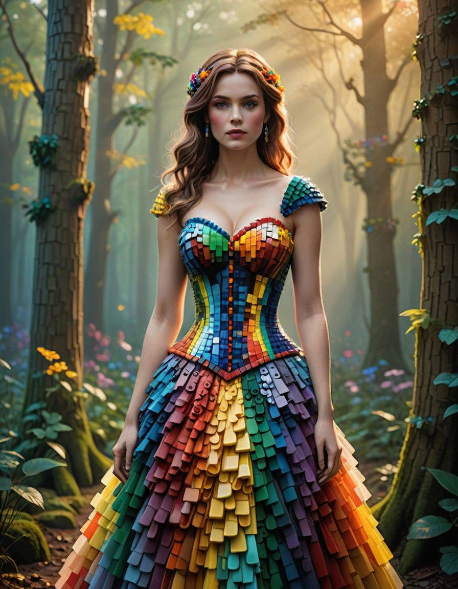 Ethereal Lego Corset Dress in Vibrant Hues