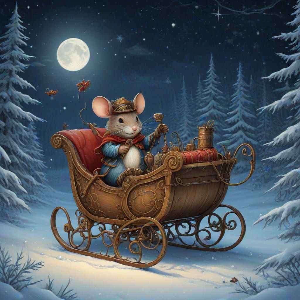 Mouse Repairs Santa's Sleigh on Christmas Night