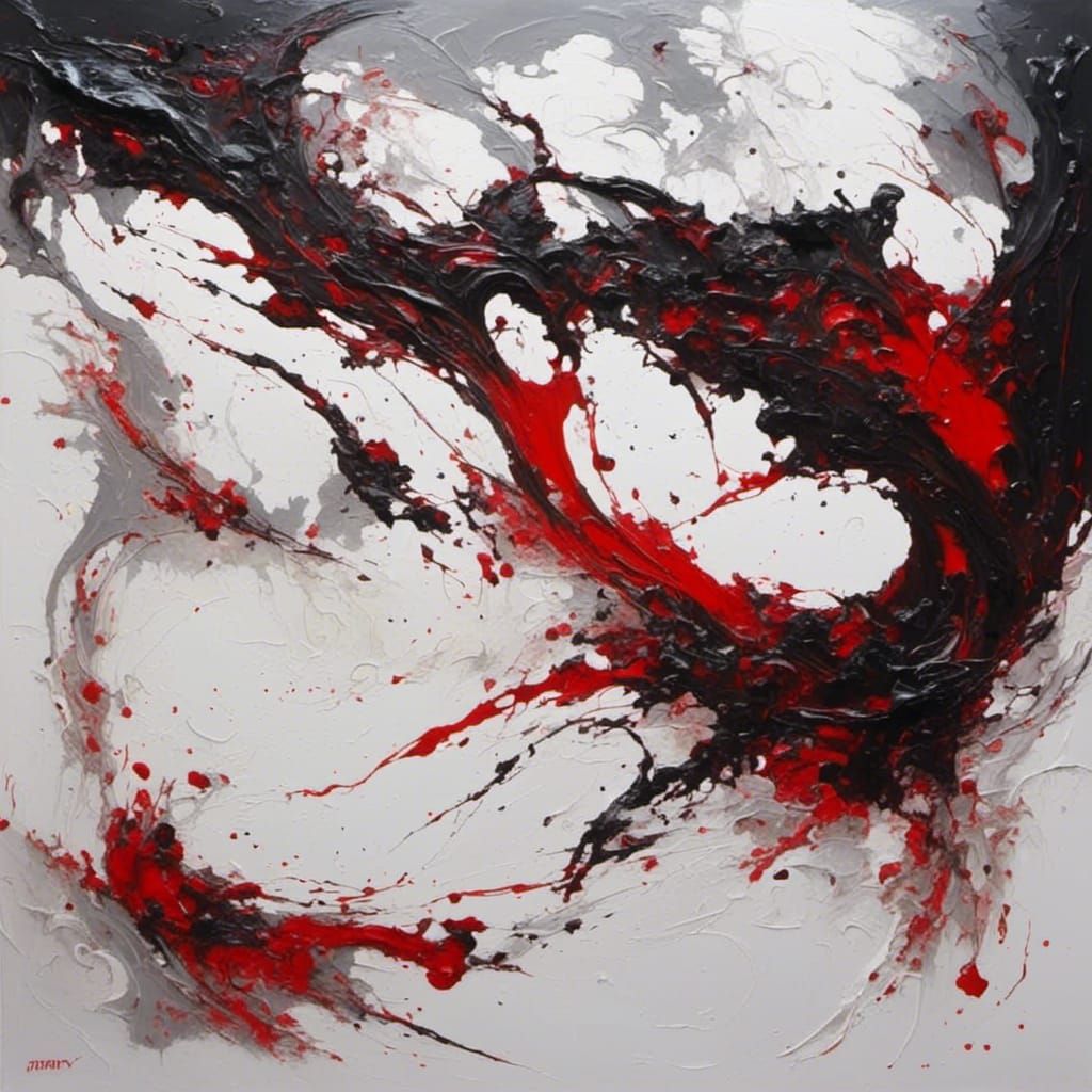 Minimalist Red Ink Impasto Oil Painting