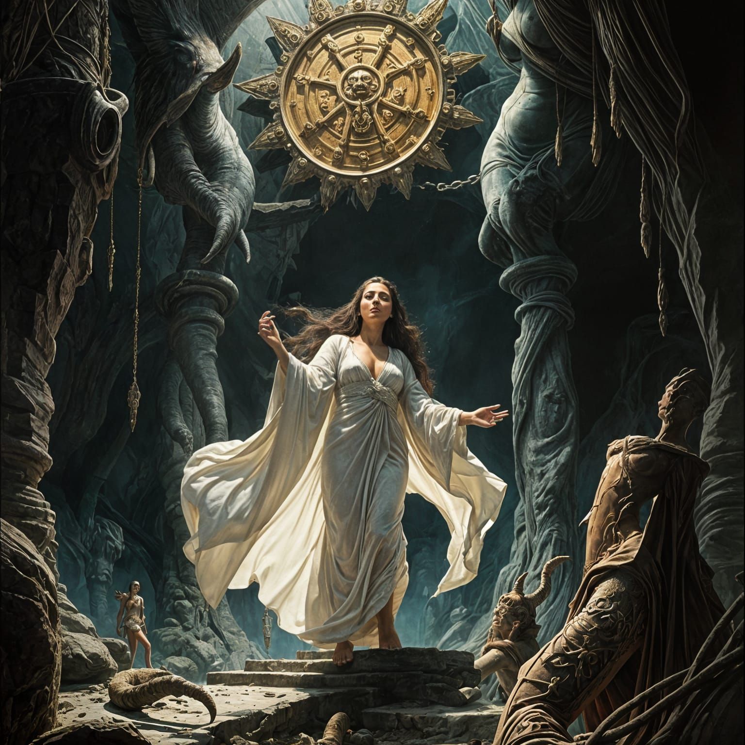 Inanna's Descent: Detailed Airbrush Illustration