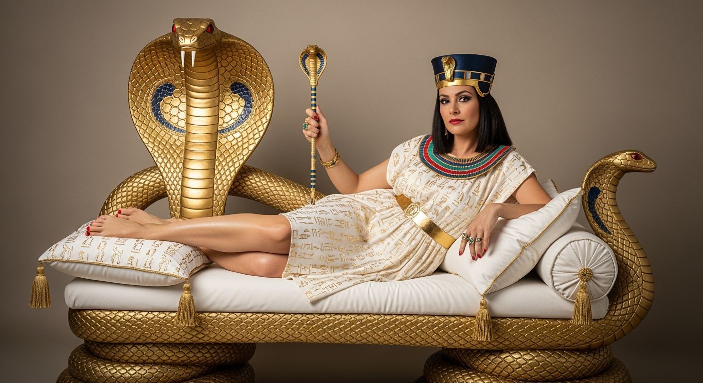 Egyptian Queen Lounging on Gold Chaise Longue