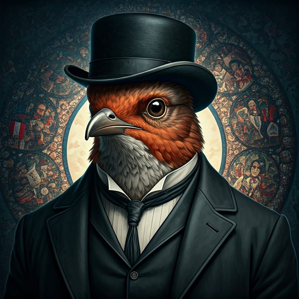 Victorian Robin in Americana Fairytale Illustration