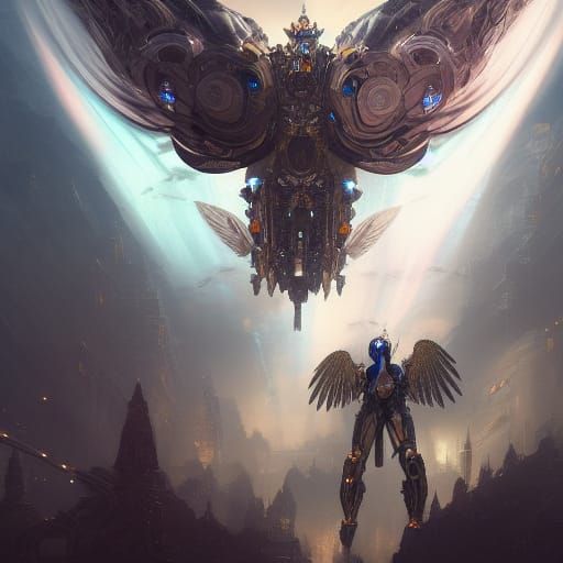 Futuristic Mechanical Angel Knight Concept Art