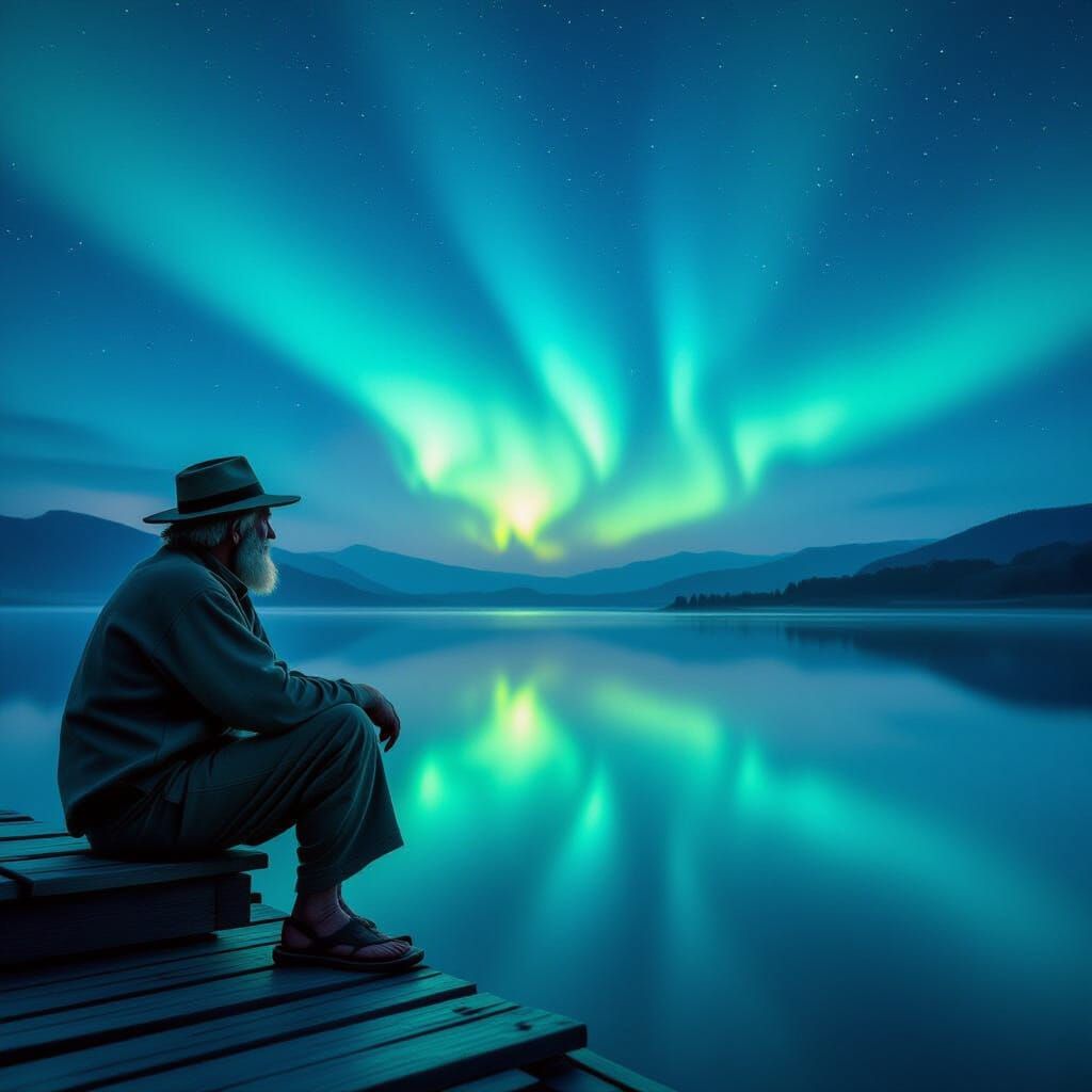 Aurora Borealis Over Lake Bafa: Fisherman's Awe