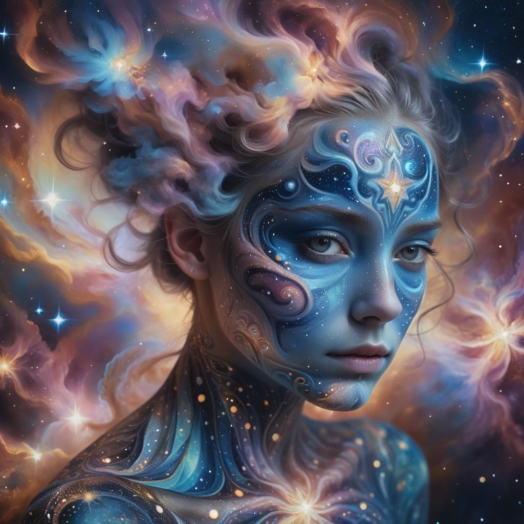 Surreal Portrait with Cosmic Skin Patterns