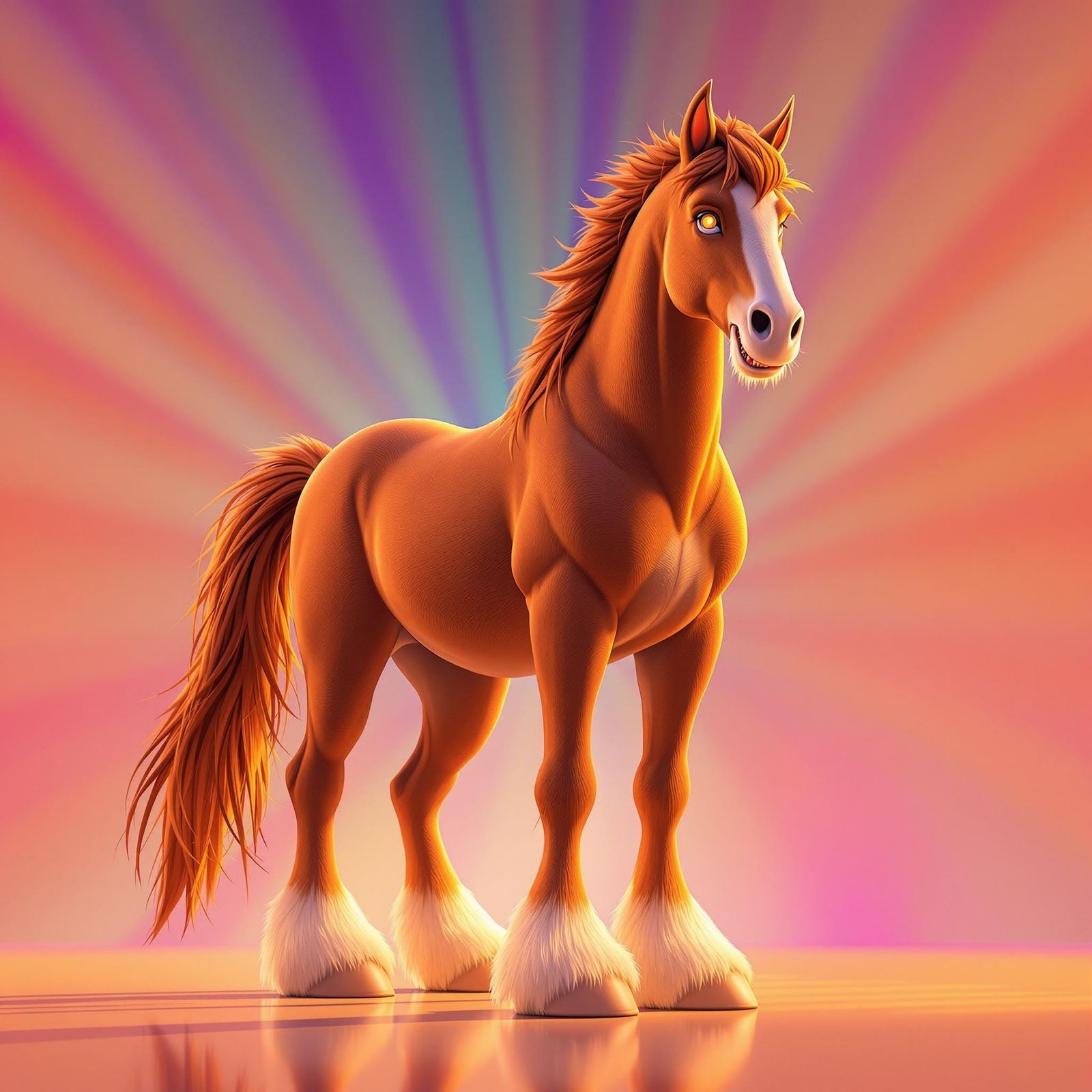 Majestic Clydesdale in Vibrant, Pixar-Inspired 3D