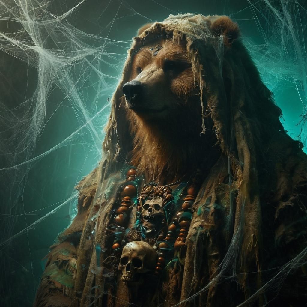 Kodiak Bear-Shaman Emerges from Misty Darkness