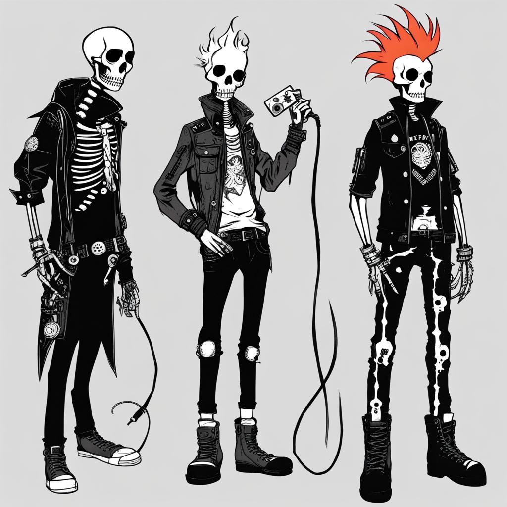 Skeleton in Fire and Clouds, Cyberpunk Style