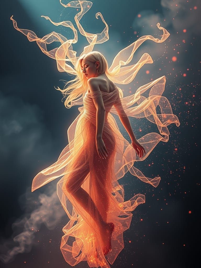 Ethereal Figure Dissolving into Light