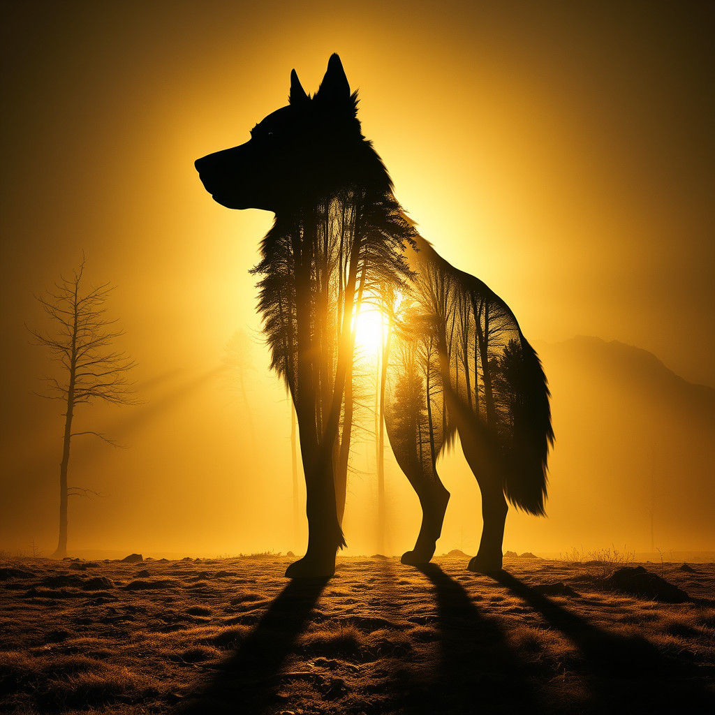 Mystical Dog Shadow with Forest Interior