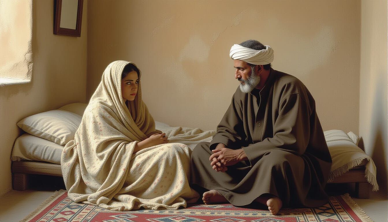 Couple's Somber Moment in Dimly Lit Room