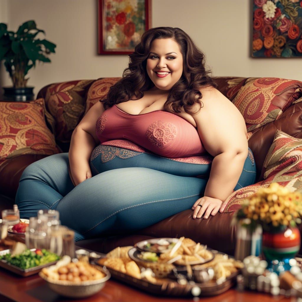 Attractive Obese Woman with Food: Detailed Matte Painting