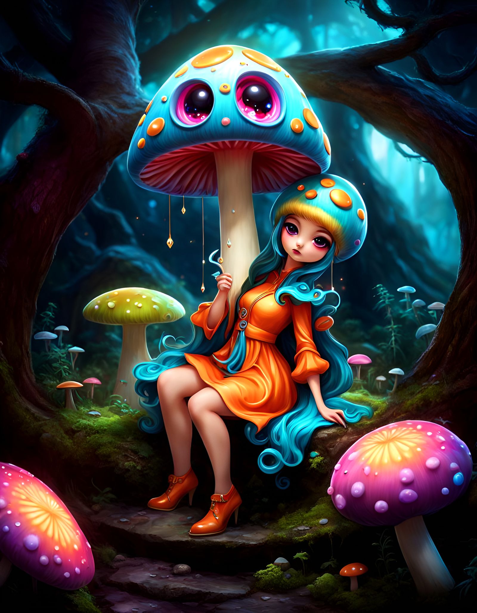 Adorable Mushroom Outer-God in Pop-Surrealist Style