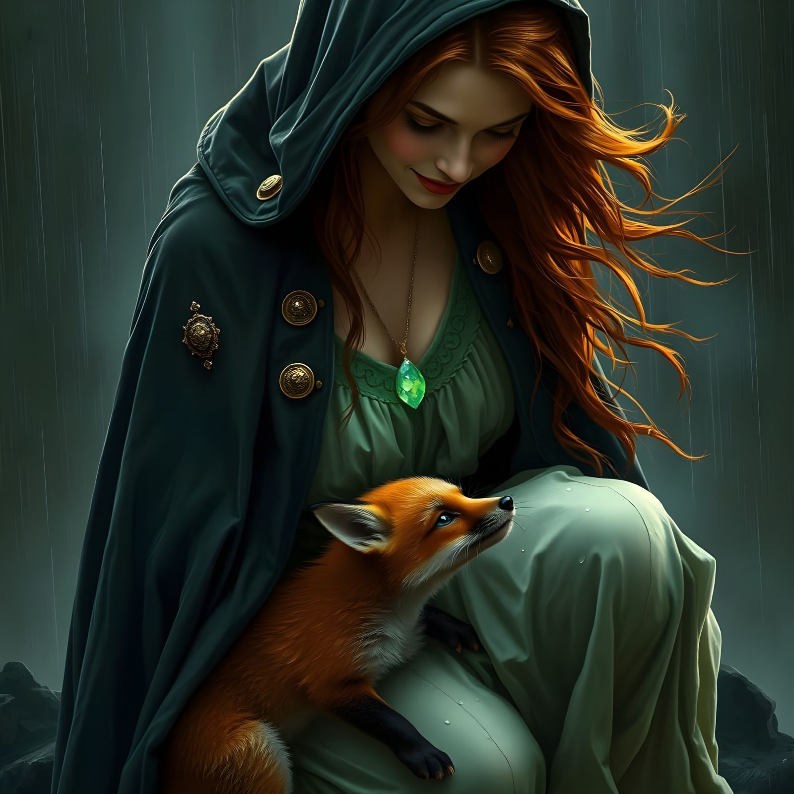 Haunting Norse Goddess Protects Shy Fox Pup in Summer Storm