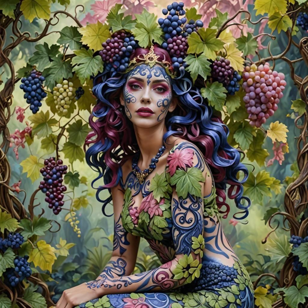 Woman with Swirling Body Paint in Tropical Forest