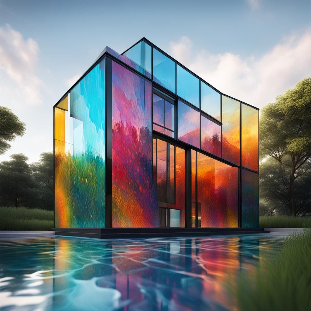 Abstract Glass House in Splash Art Style