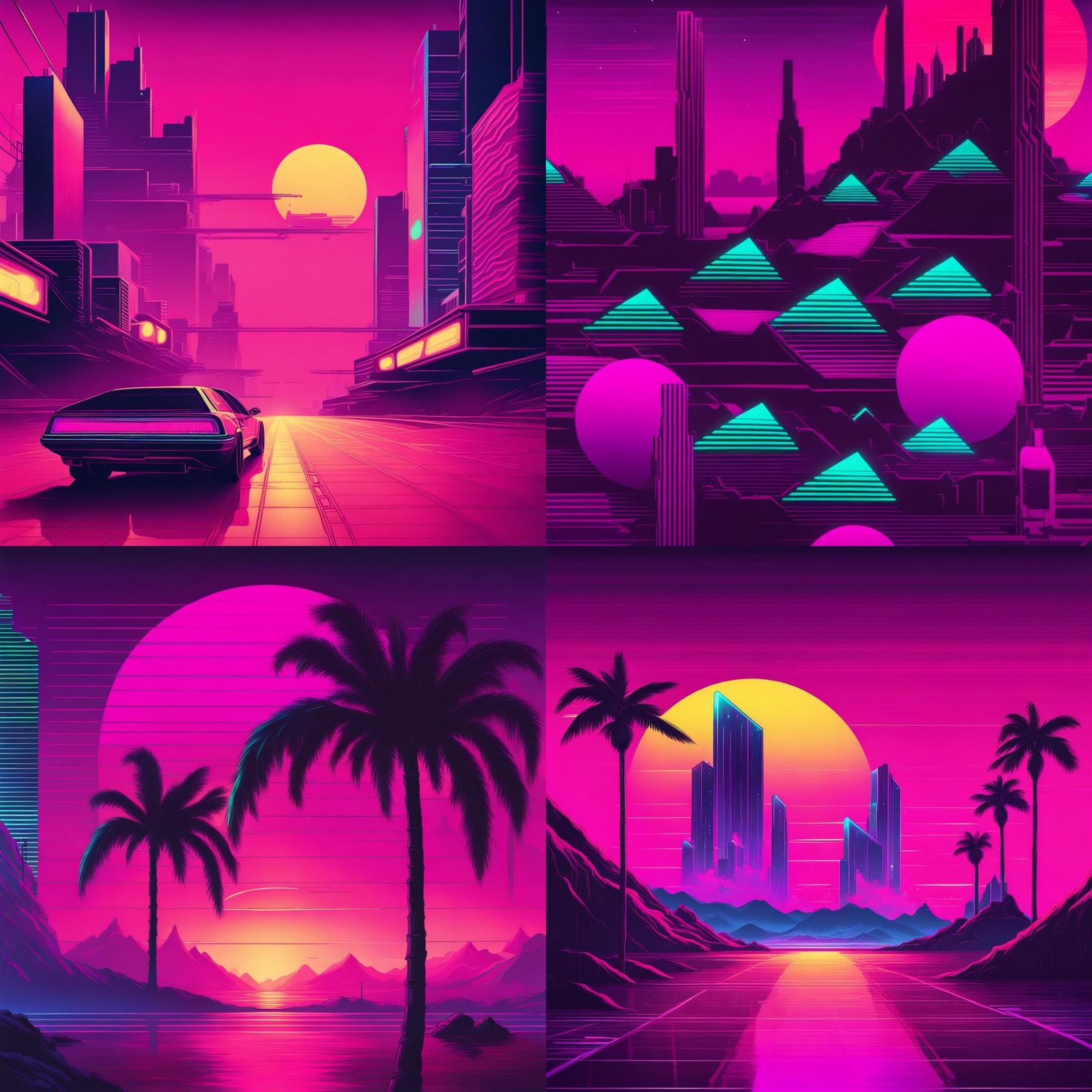 Vibrant Synthwave Scene with Retro-Futuristic Aesthetic