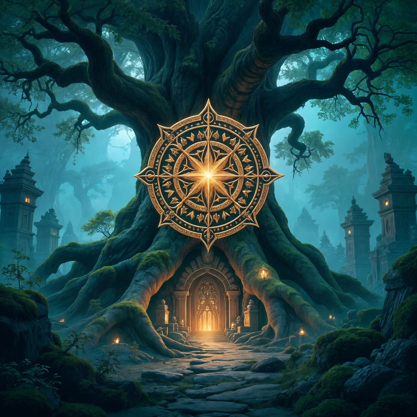 Ancient Tree Cathedral for Forest Civilization, Digital Matt...