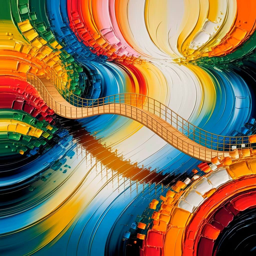 Hopeful Neo-Impressionist Landscape with Golden Bridge