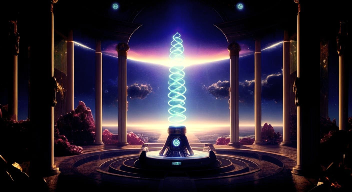 Atlantis Teleportation Device with Emerald Pyramid in Golden...