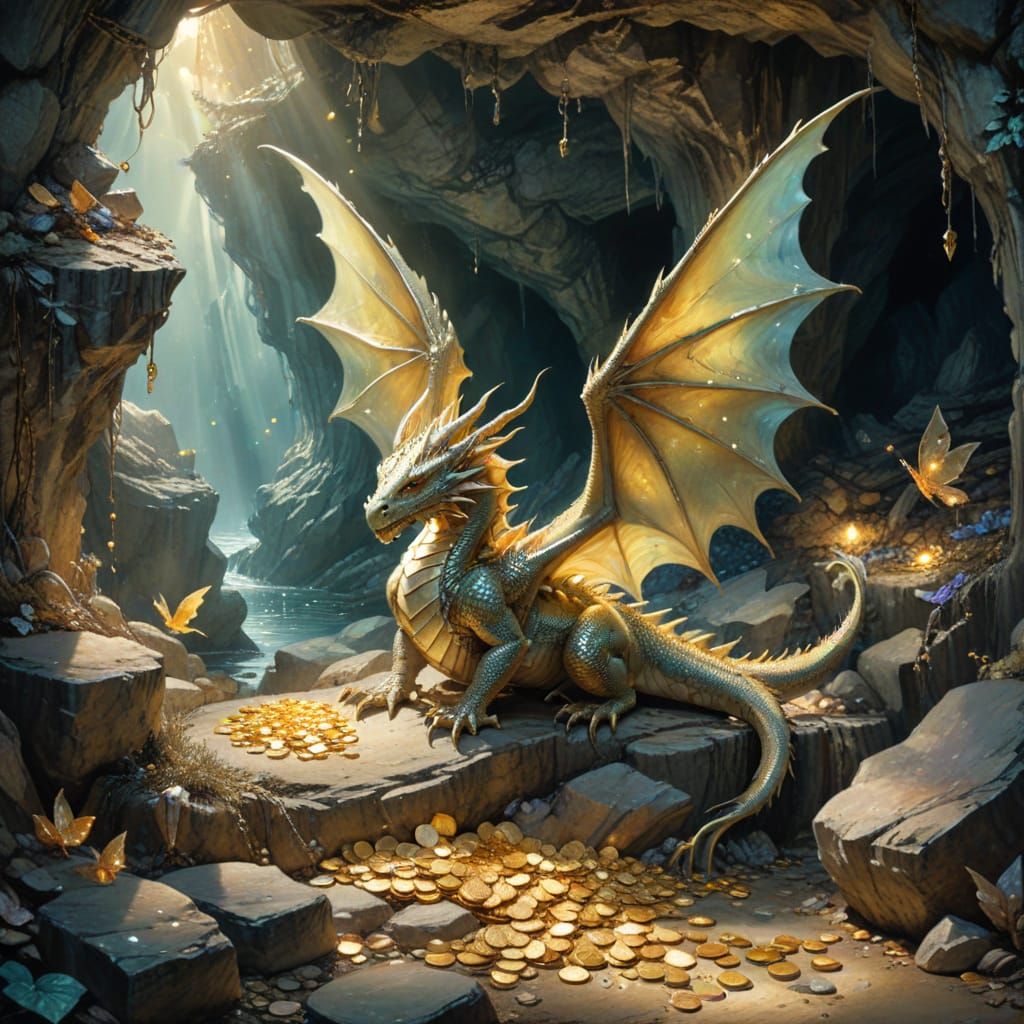 Enchanted Dragon Hoard in Watercolor Style