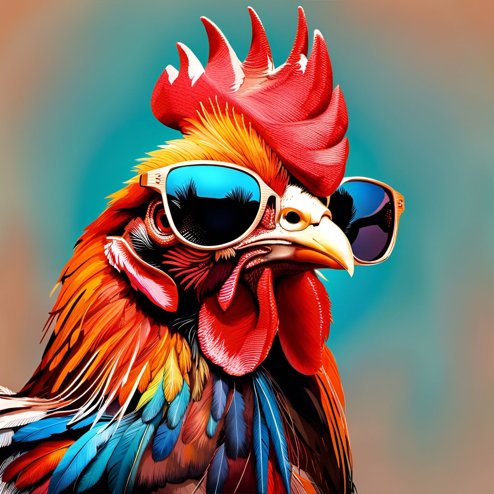 Punk Rooster Portrait with Sunglasses in Digital Art