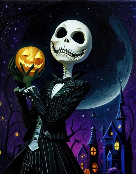 Jack Skellington in Halloween Town: Eerie Cubist Impasto