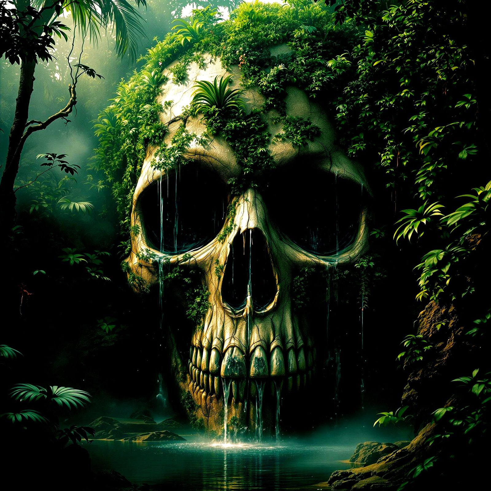 Surreal Jungle Waterfalls Spill Out of Ancient Skull in Phot...