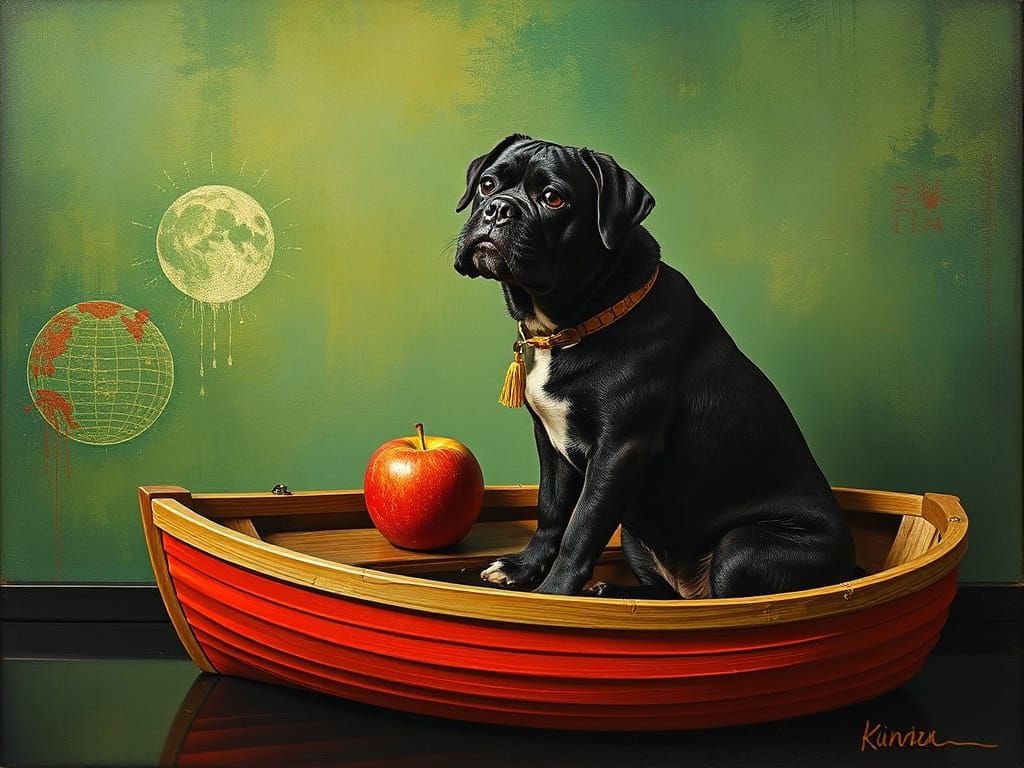 Surreal Landscape with a Red Apple Tree in a Stylized Oil Pa...