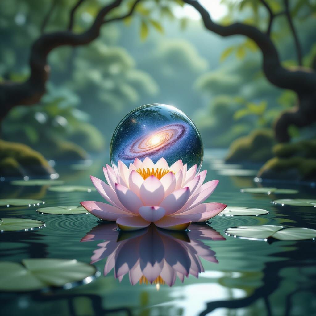 Lotus Flower Galaxy in Photorealistic Botanical Art Style