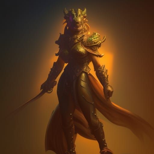 Dragonborn Character in Art Nouveau Style